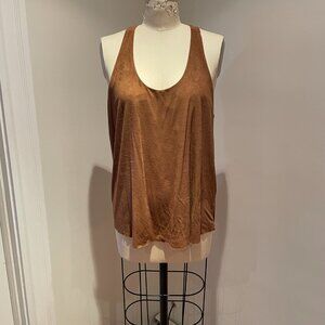 Chico's On the Road Faux Suede Racerback Tank, Size Medium, Color Brown